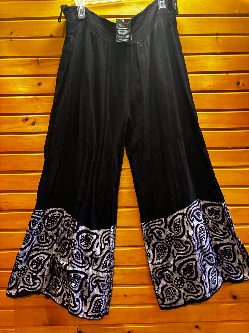 Purple Wide-Leg Bohemian Pants with Printed Hem